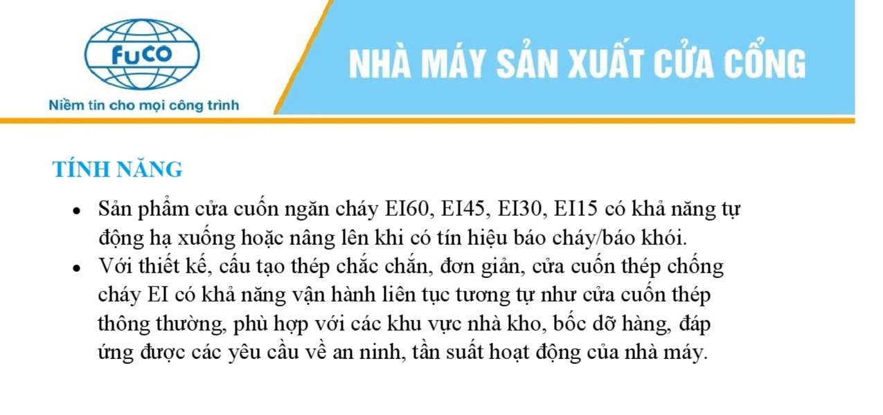 cửa cuốn ngăn cháy EI60, EI70, Thiết bị cửa cuốn ngăn cháy EI, Fuco